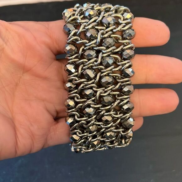 silver tone chain stretch bracelet - Picture 2 of 2